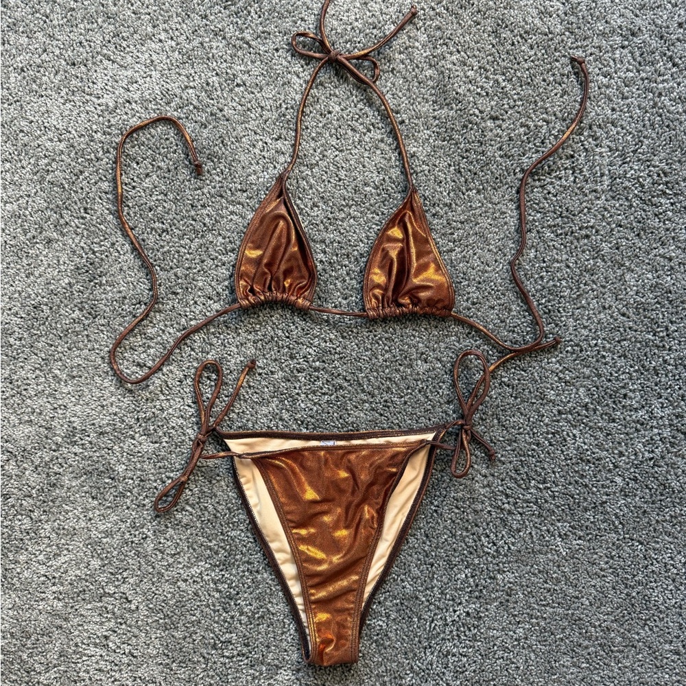 Los Angeles Apparel Metallic Copper Bikini Set